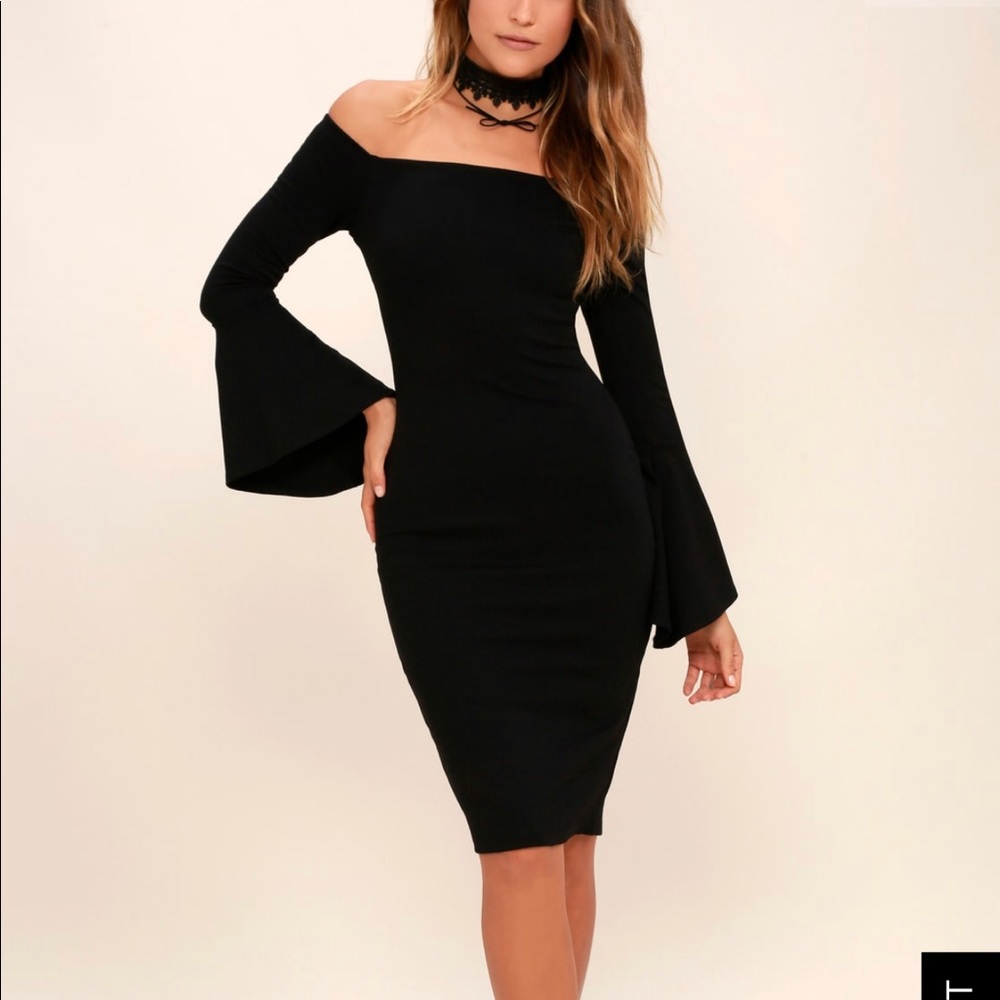 Lulu’s Black Off the Shoulder Midi Dress